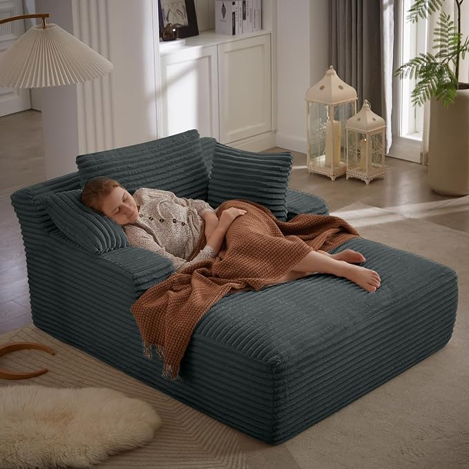 50 Inch Chaise Lounge Chair Indoor, Oversized Corduroy Upholstered Boneless by ivoros