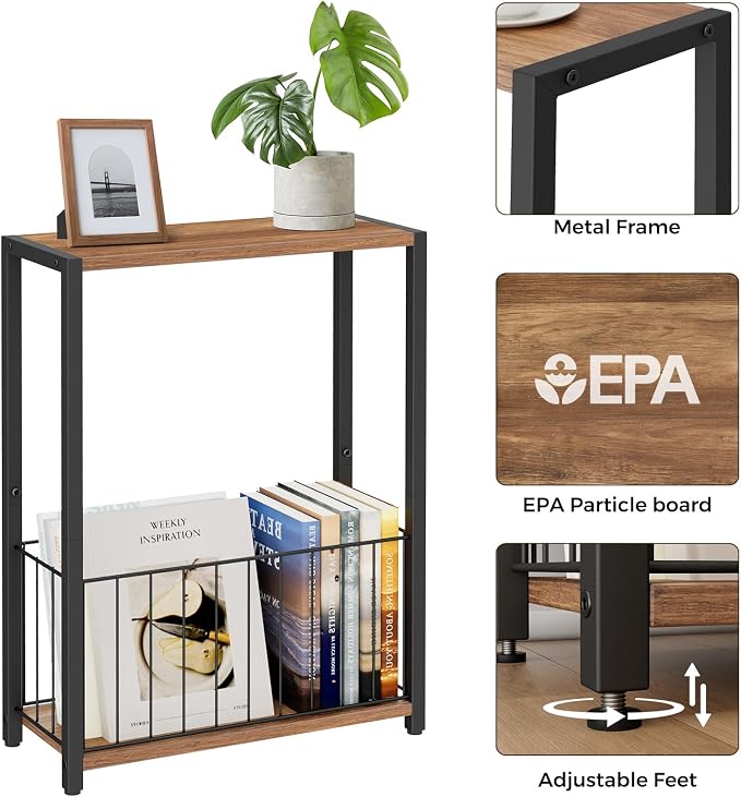 Homleke Narrow Side Table with Magazine Holder, Skinny End Table Perfect - Image 6