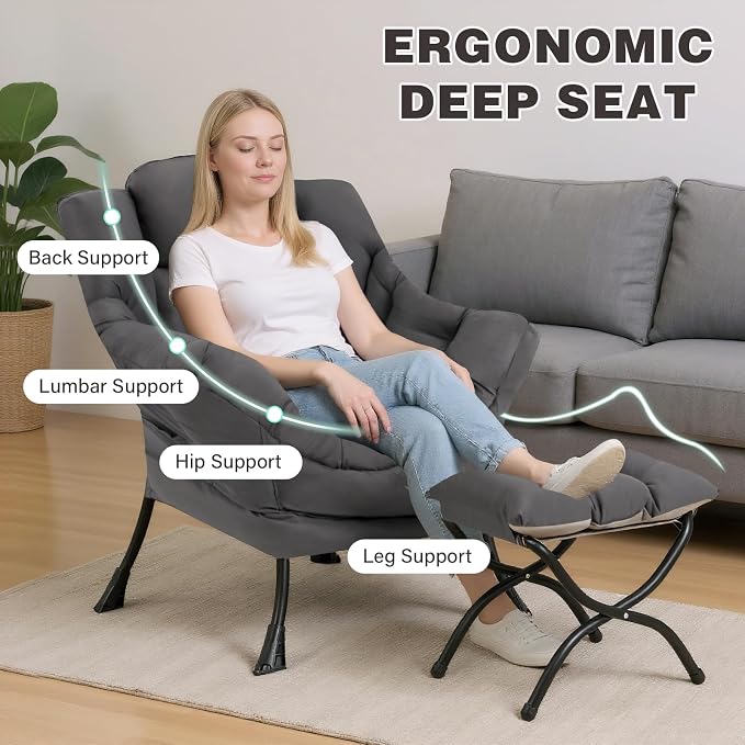 Lazy Chair with Ottoman, Modern Accent Chair Contemporary Sofa Chair with - Image 4