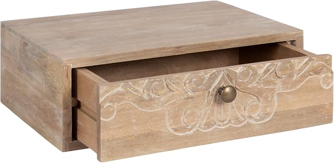 Kate and Laurel Mirza Transitional Carved Wood Floating Side Table, Natural Wood - Image 6