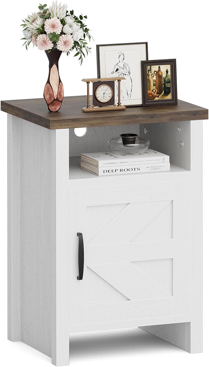 JUMMICO Farmhouse Nightstand, Modern Bedside Table by JUMMICO