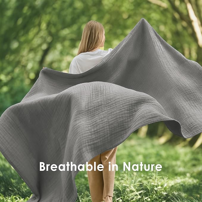EMME Muslin Blankets for Adults Throw Blanket for Couch Breathable Gauze Soft - Image 8