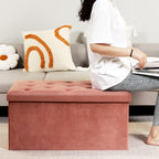 B FSOBEIIALEO Folding Storage Ottoman, Long Ottomans Shoes Bench, Velvet - Image 4
