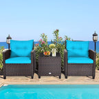 HAPPYGRILL 3 Pieces Patio Conversation Set, Outdoor Furniture Set PE Rattan - Image 2