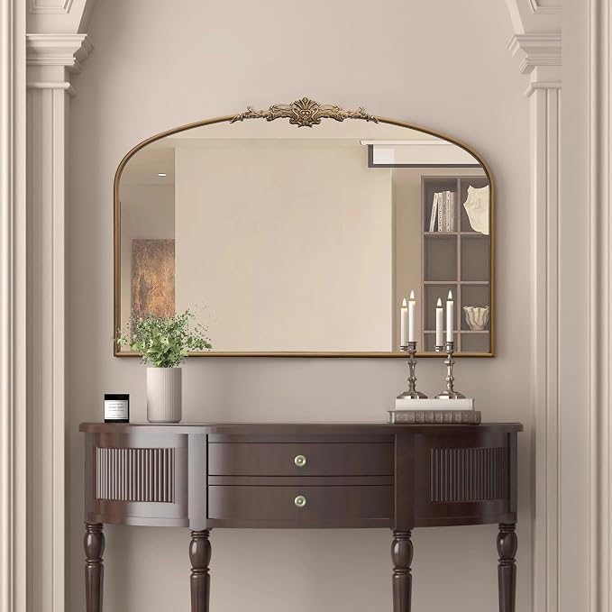 Besdomus Vintage Arched Gold Mirror: 48"x33" French Oversize Gold Antique by Besdomus