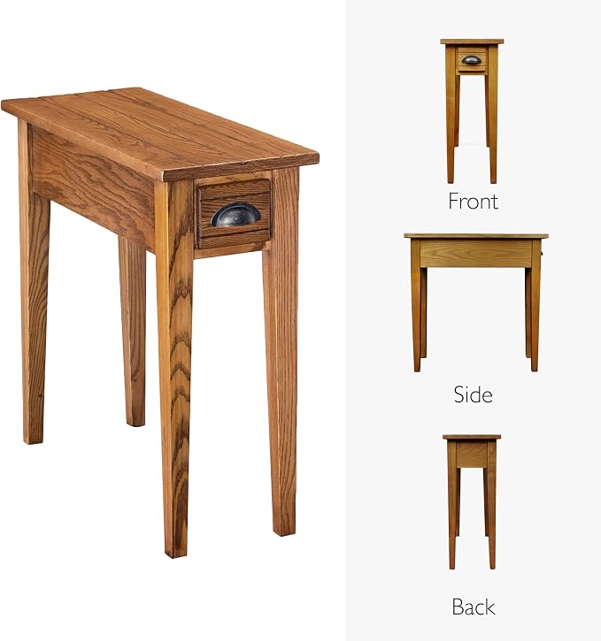 One Drawer Bin Pull Narrow Side Table, Solid Wood, Candleglow Brown, and Small - Image 4