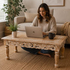 Rectangular Wooden Coffee Table 36x24x18 Inch – Beige Finish - Image 2