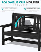 SERWALL Outdoor Bench with Cup Holder, Oversized 58" HDPE Porch Bench Suitable - Image 6