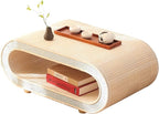 Japanese Floor Table, Curved Wooden Woven Tatami Table, Double Layer Storage by Unknown