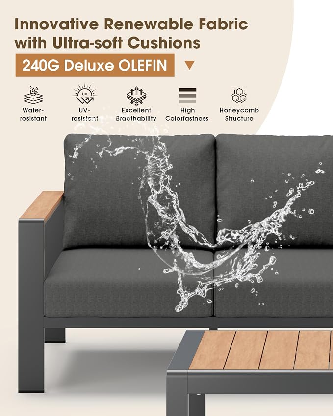Aluminum Outdoor Patio Furniture Set 6 Seats, Outdoor Sectional Corner Sofa Set - Image 3