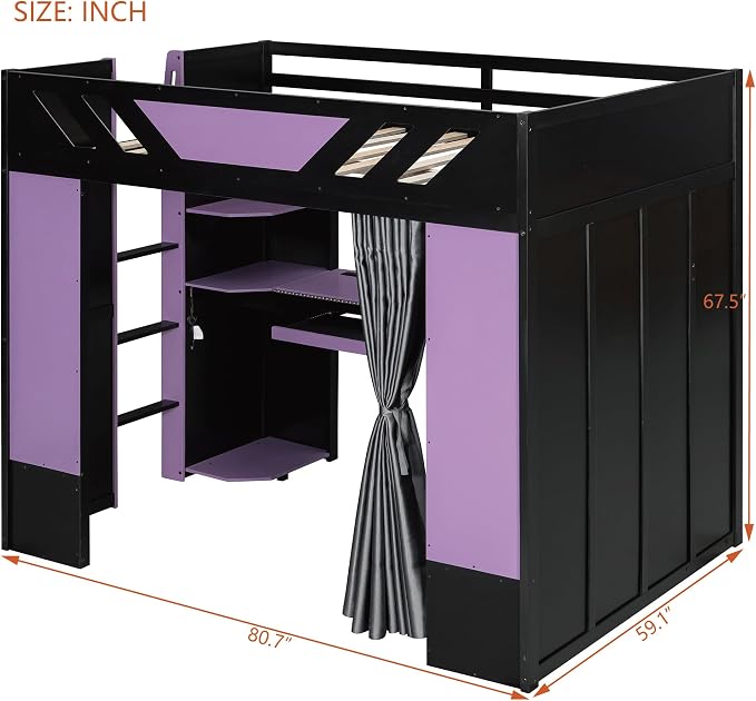 Full Size Wood Loft Bed with Built-in Workstation, Smart Storage, RGB Lighting - Image 2