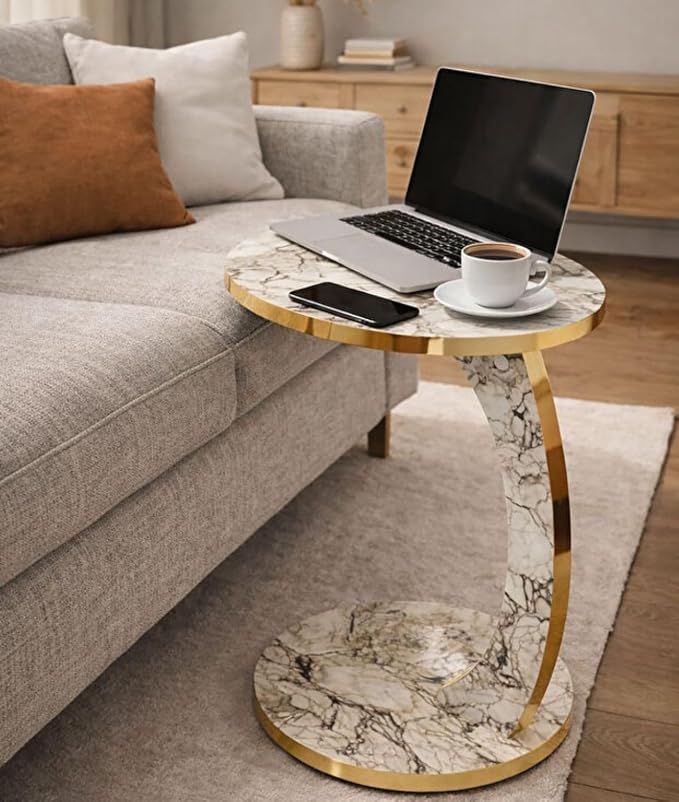 Luxury C Shaped Golden Effect Side Table - Image 4