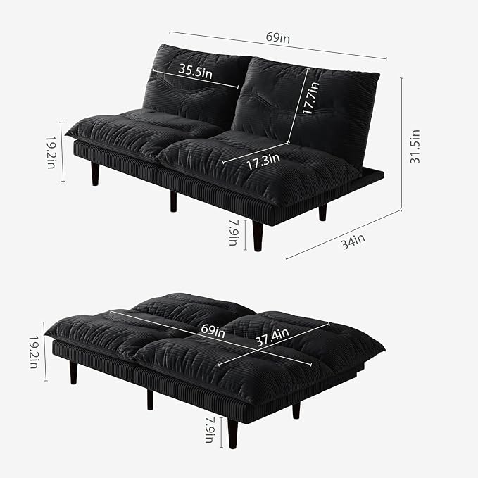 DreamDashio Futon Sofa Bed, 69 inch Futon Couch - Image 2