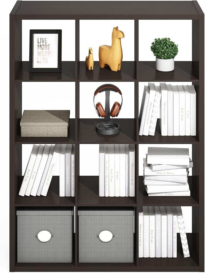 Furinno Simple Cube Storage Organizer, 12-Cube Display Shelf, Open Back - Image 5