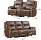 EBELLO Manual Recliner Sofa Set, Faux Leather Reclining Loveseat and 3 Seater - Image 2