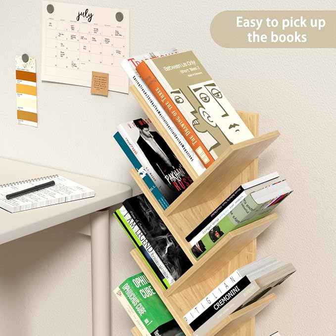 SHEEPAM 10 Tier Tree Book Shelf, Floor Standing Wood Bookshelf - Image 8