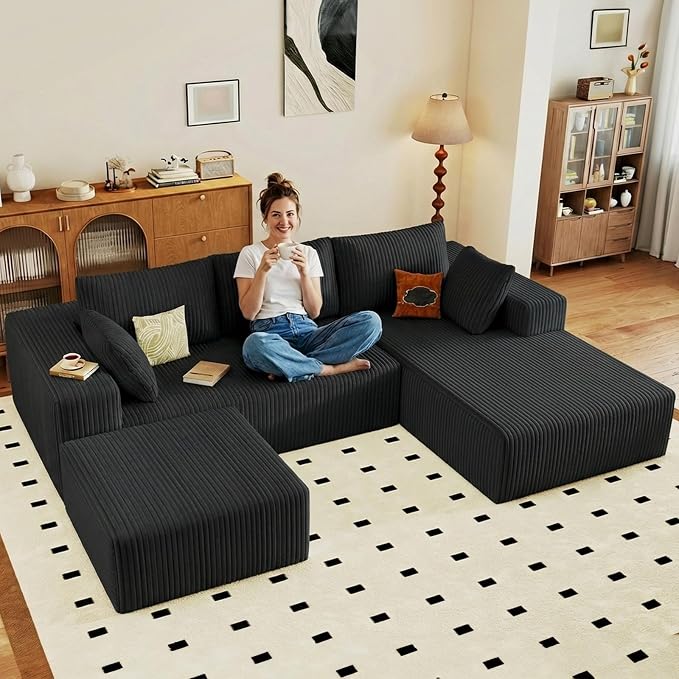 95" Cloud Sectional Couch U-Shaped Chaise by ODUWA