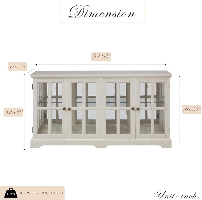 59" W LED Curio Cabinet with 7 Color Lights, Vintage Glass Display Case with - Image 2