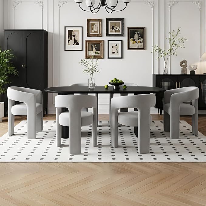 Modern Chenille Dining Chairs Set of 6, Upholstered Barrel Chairs by QUINJAY