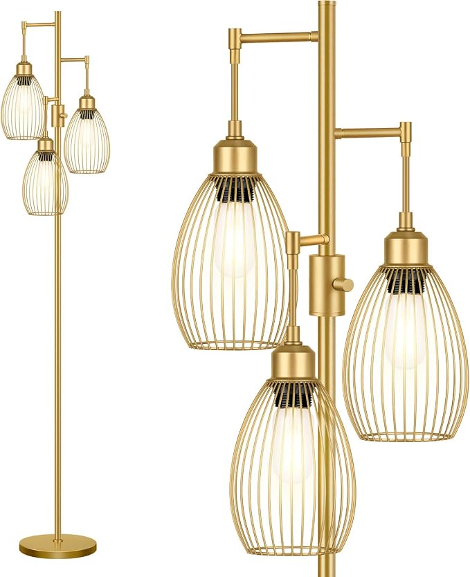 Dimmable Floor Lamp, 3 x 800LM LED Edison Bulbs Included, Farmhouse Industrial by Nintiue