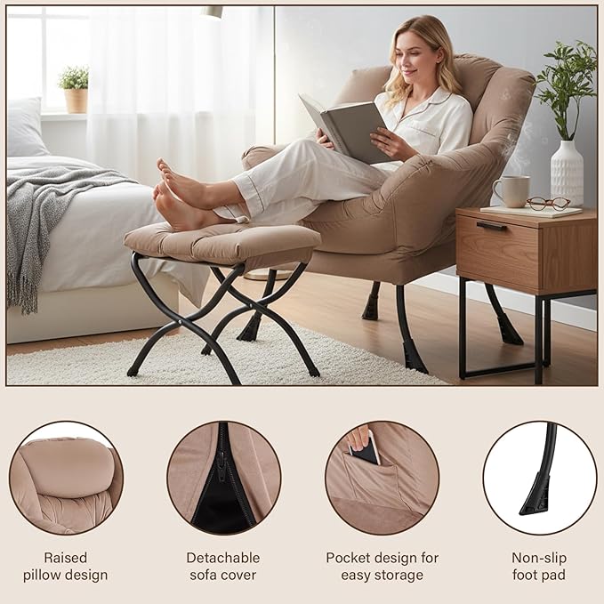 Welnow Lazy Chair with Ottoman, Modern Accent Chair with Armrests and a Side - Image 4