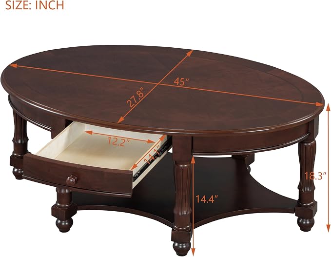 Merax 45" Vintage Oval Rubber Wood Coffee Table - Image 2