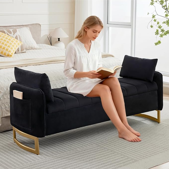66" End of Bed Storage Bench King Size, Velvet Storage Benches - Image 7