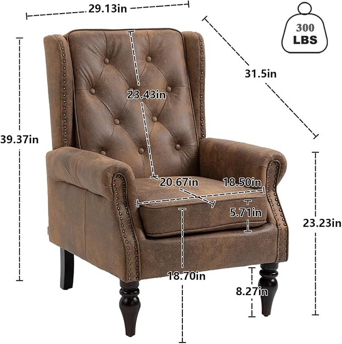 Mid-Century High Wingback Chair, Microfiber Accent Chair Armchair - Image 3