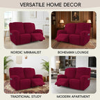 Recliner Loveseat Covers, 4-Piece Stretch Geometric Strokes Jacquard Reclining - Image 7