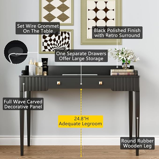 Space-Saving Black Wood Makeup Vanity Desk – Modern Computer Table - Image 4