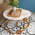 aboxoo Coffee Table Nesting White Set of 2 Side Set Golden Frame Circular Round - Image 4