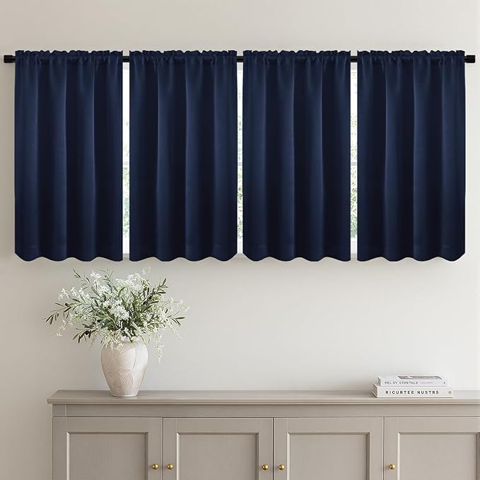 MIULEE 4-Panel 36 Inch Blackout Kitchen Tier Curtains Over Sink Navy Blue | by MIULEE