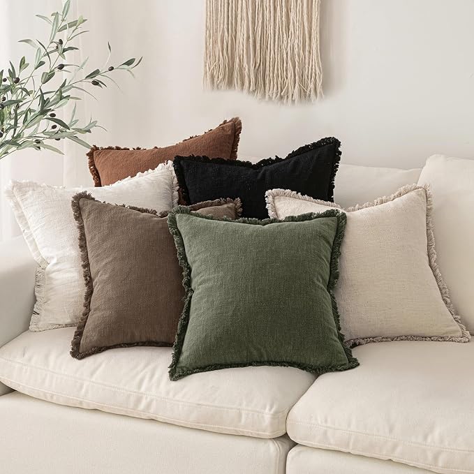 MIULEE Linen Decorative Fall Euro Throw Pillow Covers Cocoa Brown 28x28 | Set - Image 6