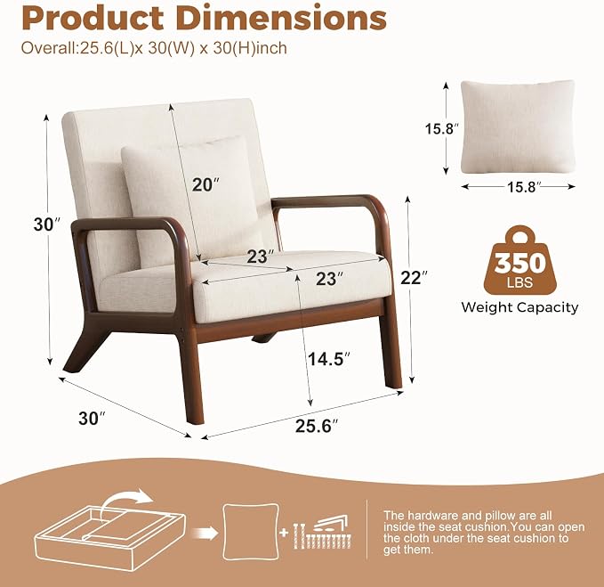 ELUCHANG Mid-Century Modern Chair, Accent Chair - Image 2