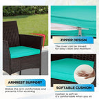 FDW | 3-Piece Patio Furniture Set | Brown & Blue | Outdoor Wicker Furniture - Image 4