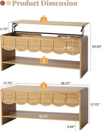 Lift Top Coffee Table with Hidden Compartment, 2 Tier Wooden Center Table with - Image 2