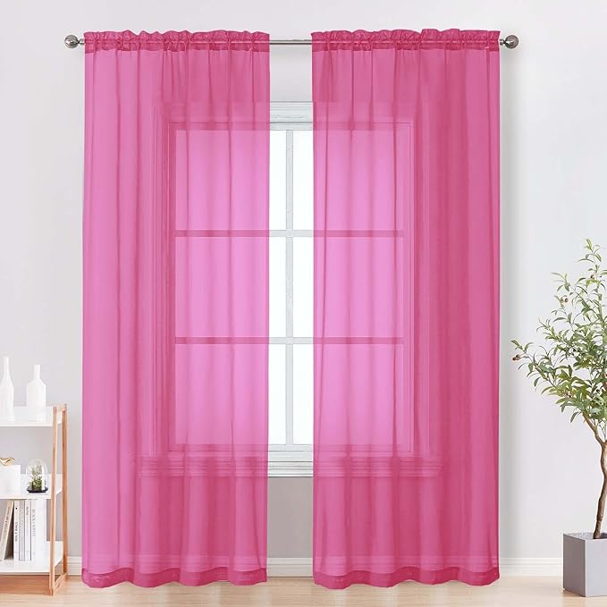 Sheer Curtains 84 Inches Long 2 Panels Set, Light Filtering Transparent by OVZME