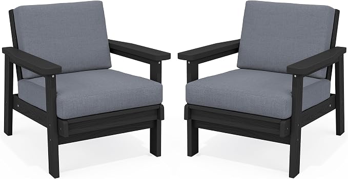 SERWALL HDPE Outdoor Furniture Set, 2 Piece All Weather Wood-Like Outdoor Sofa by SERWALL