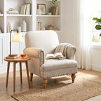 Khaki Striped Linen Fabric Accent Chairs Set of 2, Modern Farmhouse Upholstered - Image 6