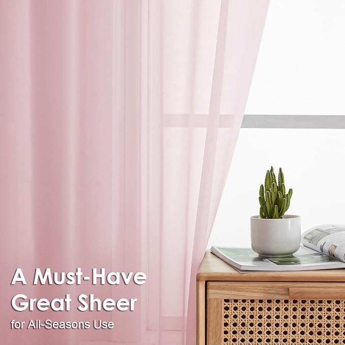 Blush Pink Sheer Curtains 72 Inches Long 2 Panels - Image 2