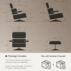 Top Black Grain Leather, Mid Century Chaise Lounge Chair and Ottoman, Modern - Image 3
