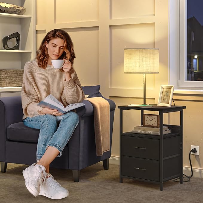 Fixwal Bedside Table with 3 Color Temperature Reading Light, Nightstand with - Image 6