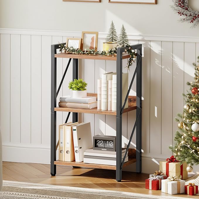 HOOBRO Bookshelf, 3-Tier Industrial Bookcase, Book Shelf Storage Organizer - Image 2
