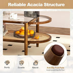 Giantex Rattan Coffee Table, 2-Tier Oval Acacia Wood Tea Table w/Tempered Glass - Image 3