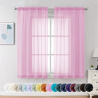 Chyhomenyc Pink Sheer Curtains 54 Inch Long 2 Panels, Light Filtering Rod by Chyhomenyc