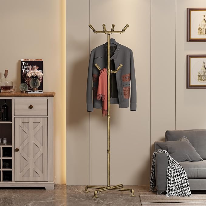 Industrial Coat Rack, Metal Pipe Coat Rack Stand Freestanding - Image 2