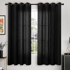 YoungsTex Black Linen Semi Sheer Curtains 63 Inch Length 2 Panels | Bronze by YoungsTex