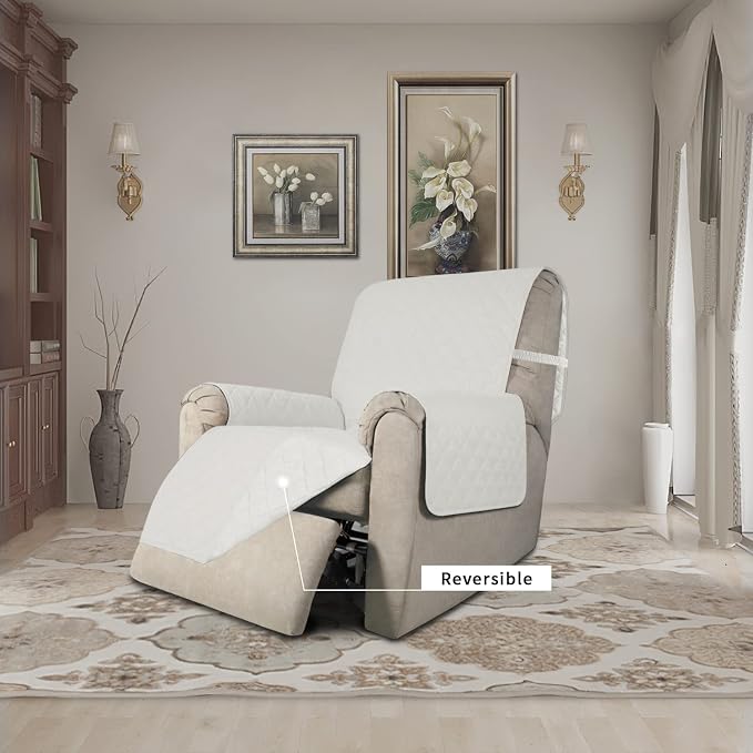 Easy-Going Reversible Couch Cover, Recliner 22 in, Ivory/Ivory | Machine - Image 2