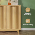 Fluted Coffee Bar Cabinet with Storage, Modern Sideboard Buffet Cabinet with - Image 5
