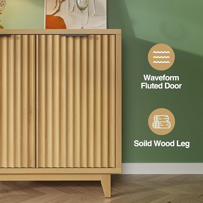 Fluted Coffee Bar Cabinet with Storage, Modern Sideboard Buffet Cabinet with - Image 5